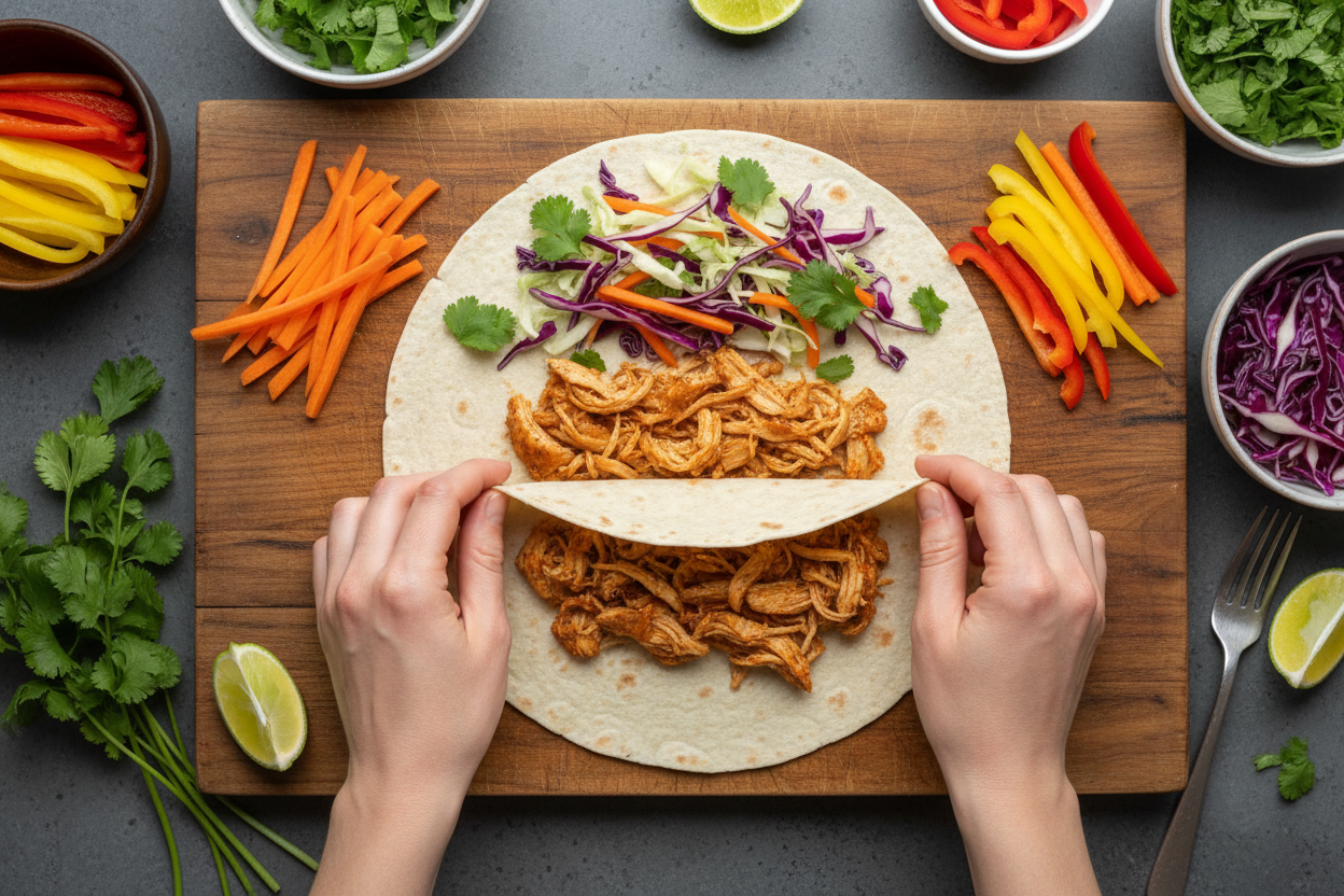 Delicious Thai Peanut Chicken Wraps with Fresh Vegetables and Creamy Peanut Sauce preparation step 2
