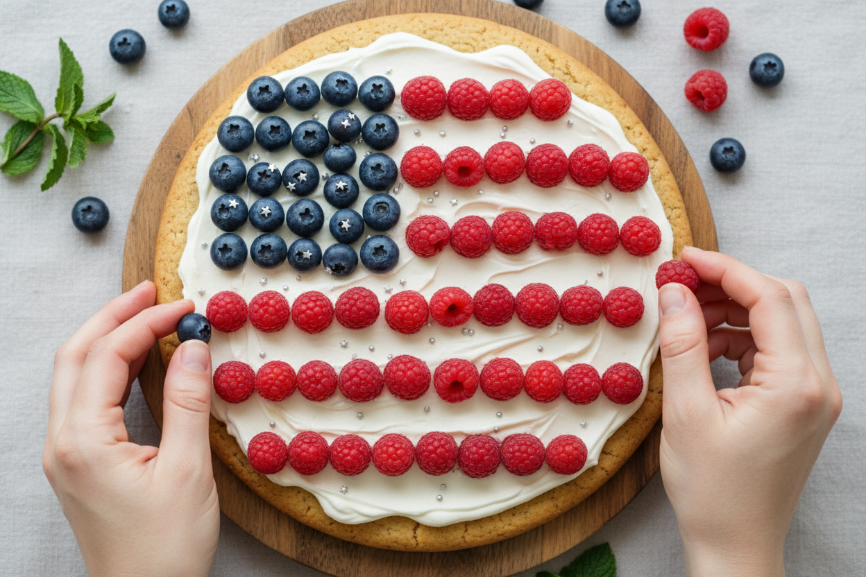Easy American Flag Fruit Pizza preparation step 2