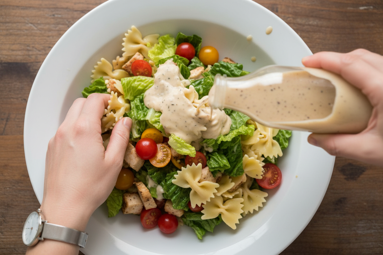 Easy Chicken Caesar Pasta Salad preparation step 1