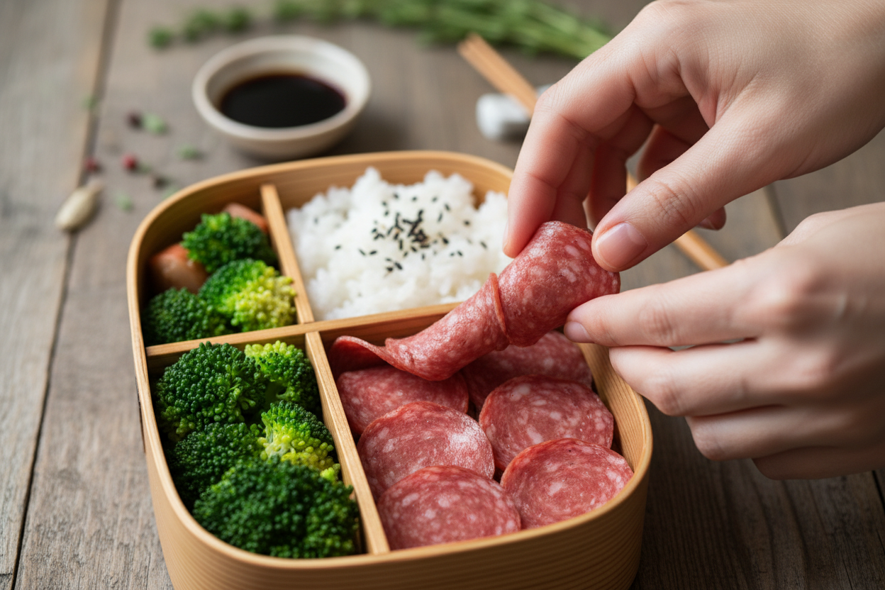 Easy Individual Snack Bento Box with Beef Salami preparation step 1