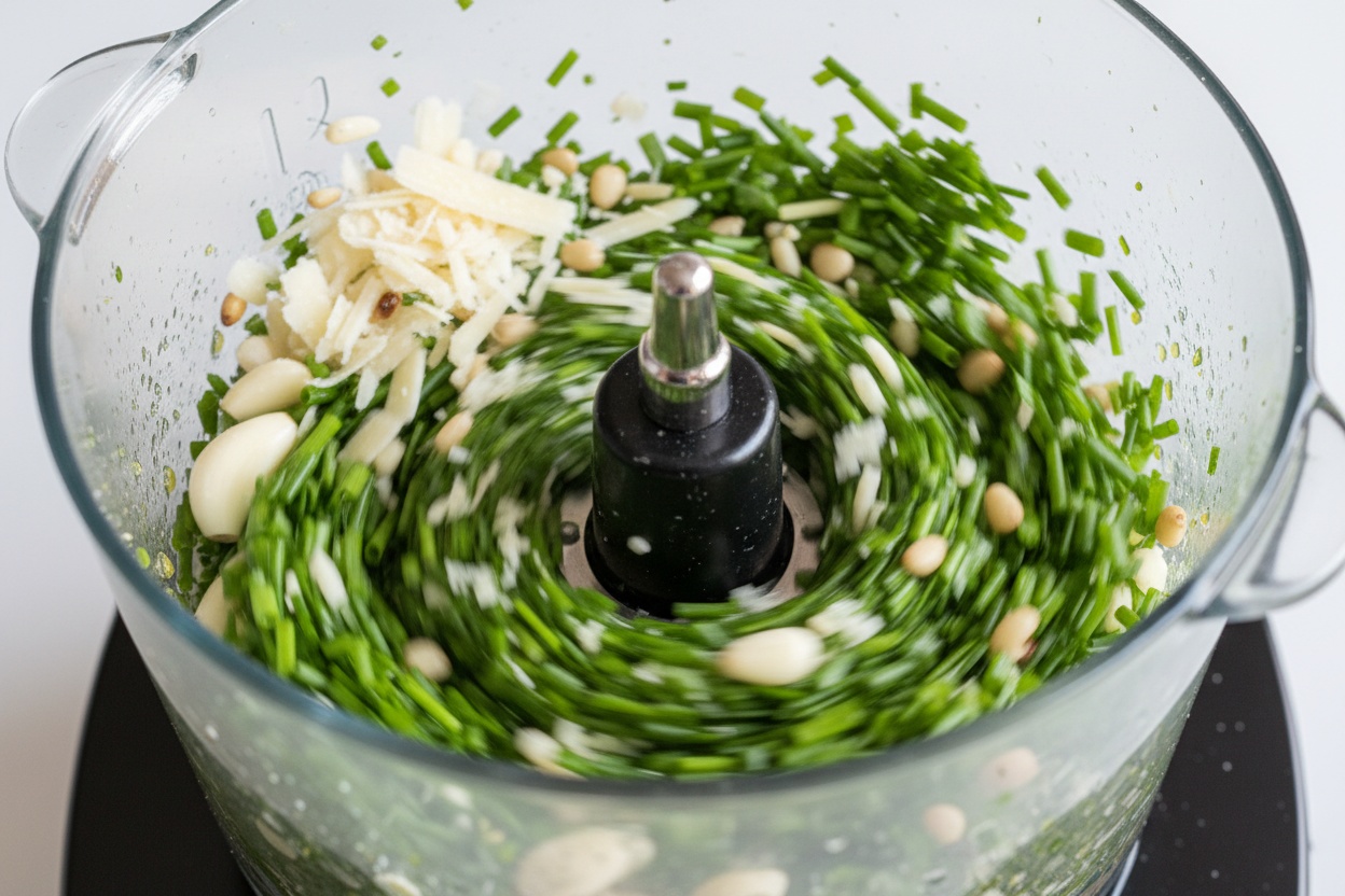 Garlic Chive Pesto preparation step 1