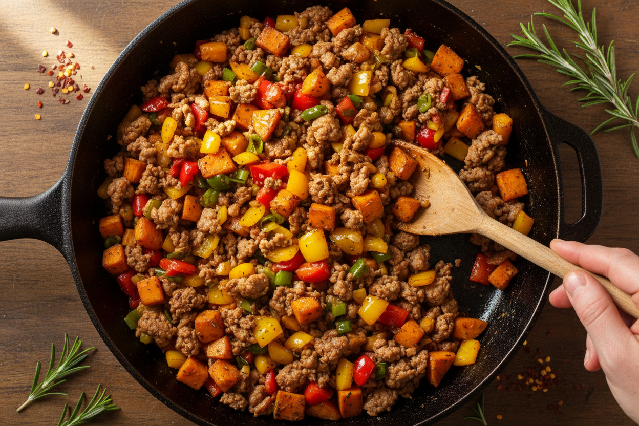 Ground Turkey Sweet Potato Skillet preparation step 2