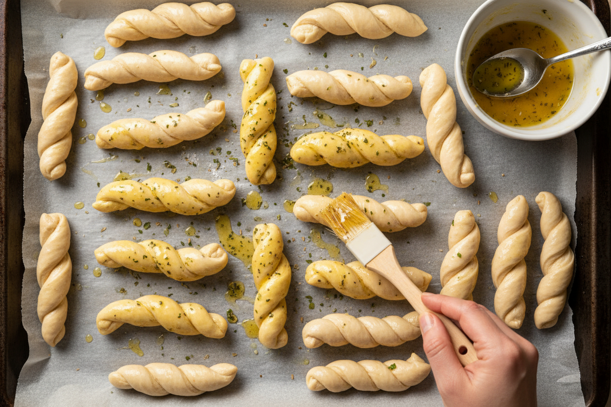 Homemade Garlic Breadsticks with Buttery Glaze and Italian Herbs preparation step 2