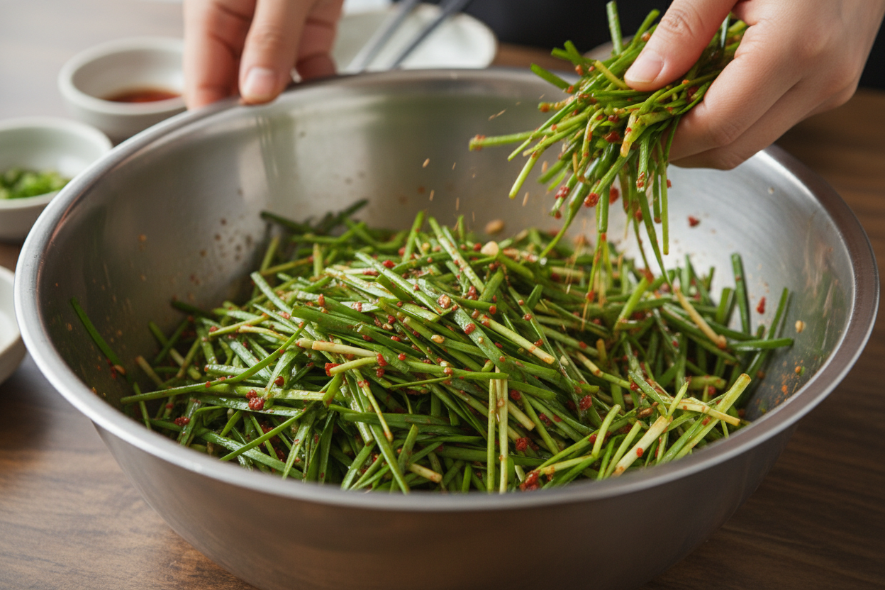 Korean Garlic Chives Salad (Buchu Muchim) preparation step 1