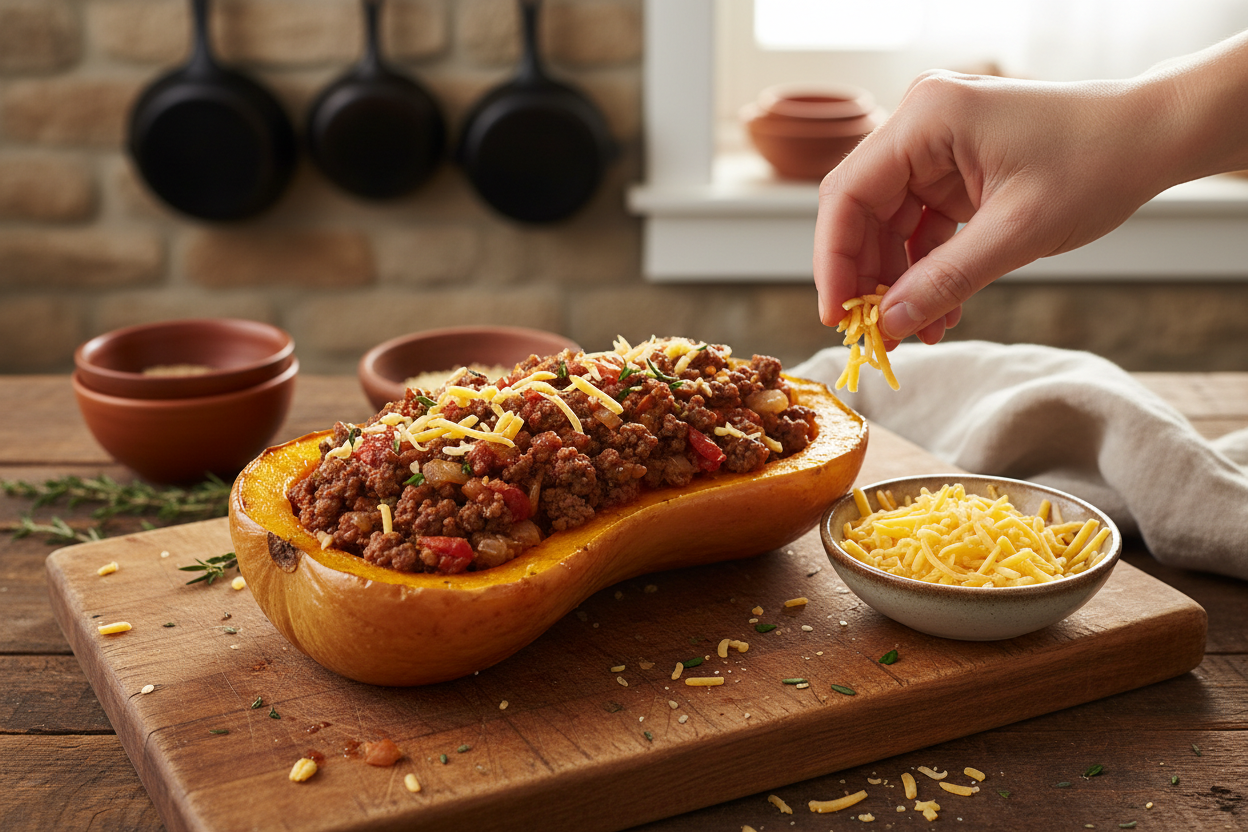 Loaded Butternut Squash Boats preparation step 2