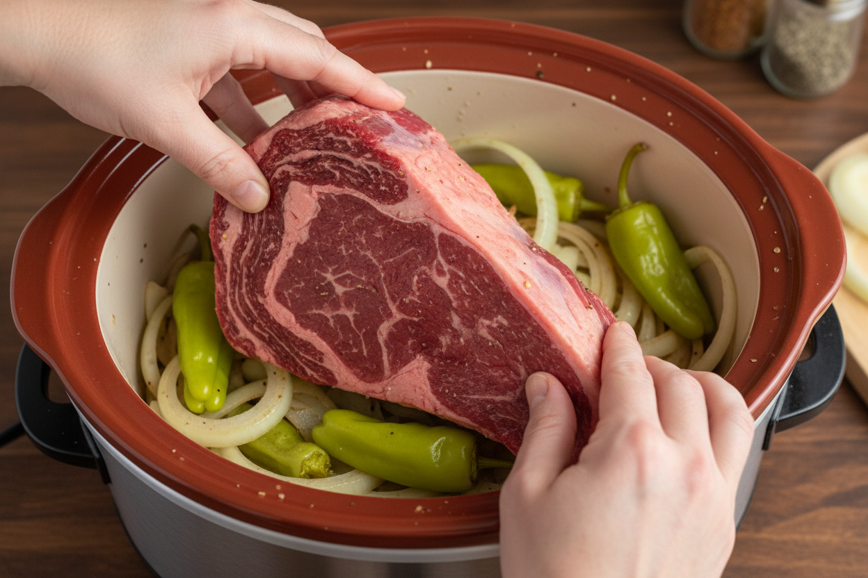 Low Carb Slow Cooker Italian Beef preparation step 1