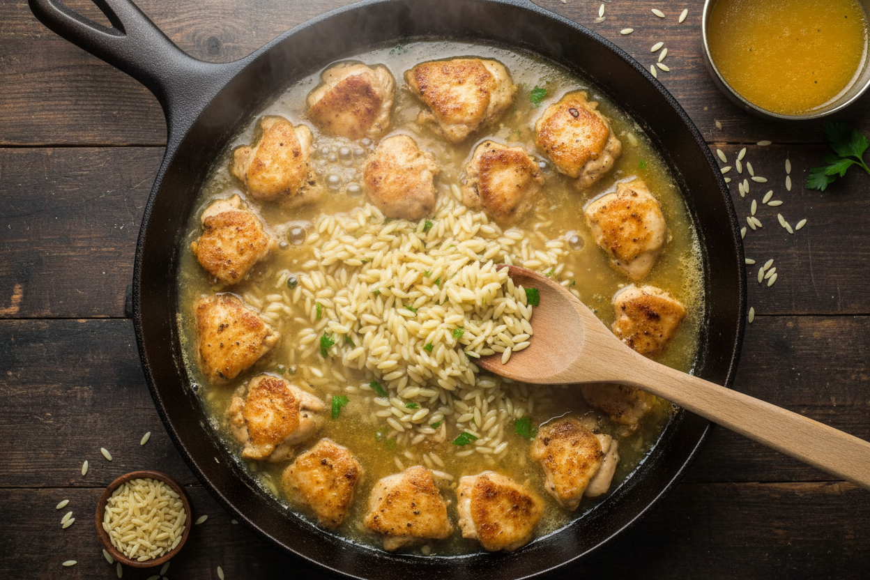 One Pot Boursin Chicken Orzo preparation step 2