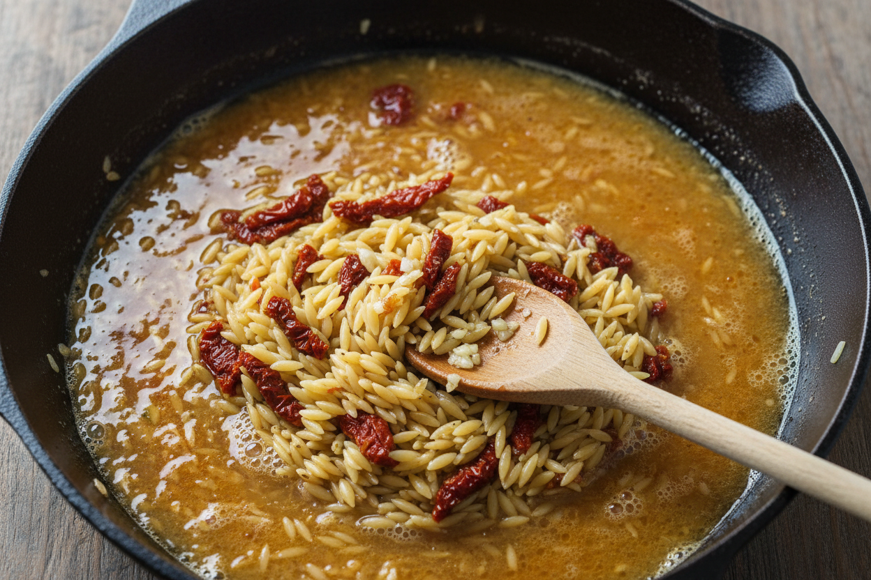One-Pot Tuscan Chicken Orzo preparation step 2