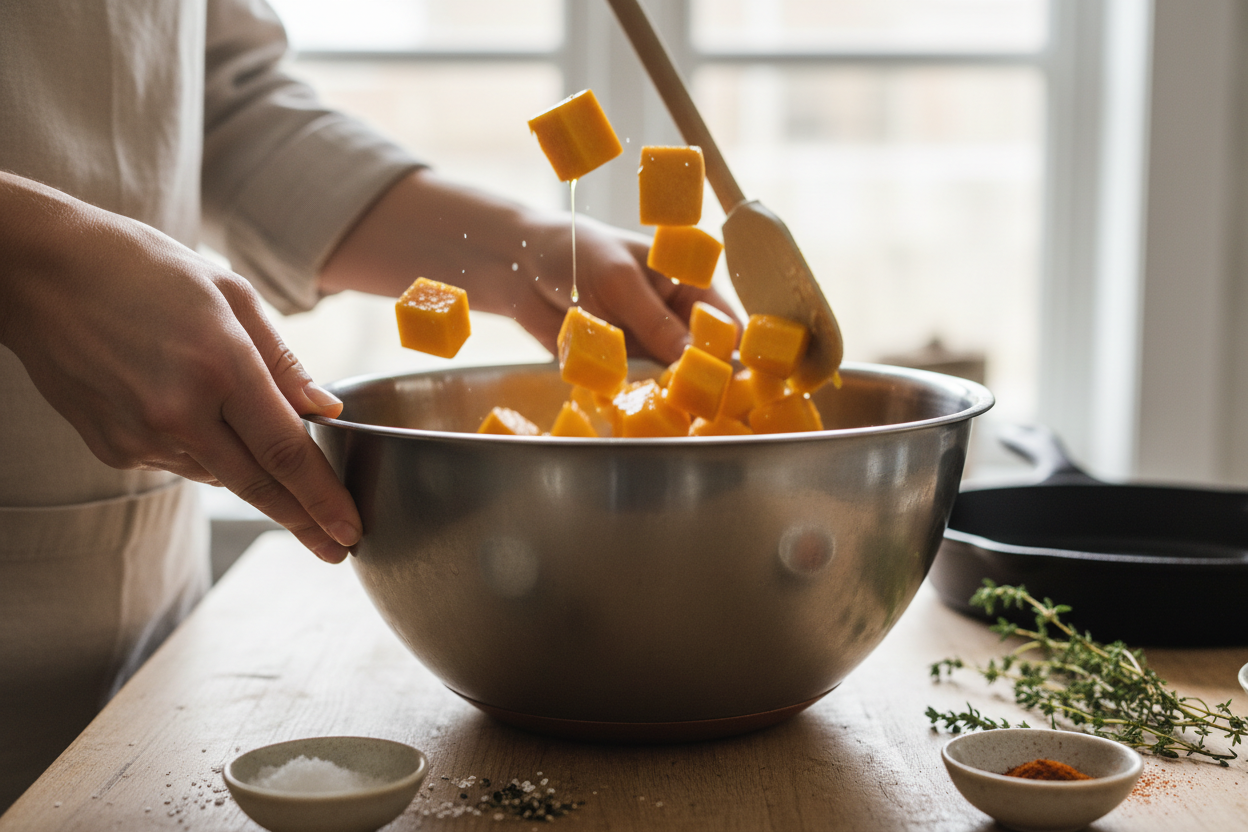 Oven Roasted Butternut Squash Brown Sugar preparation step 1