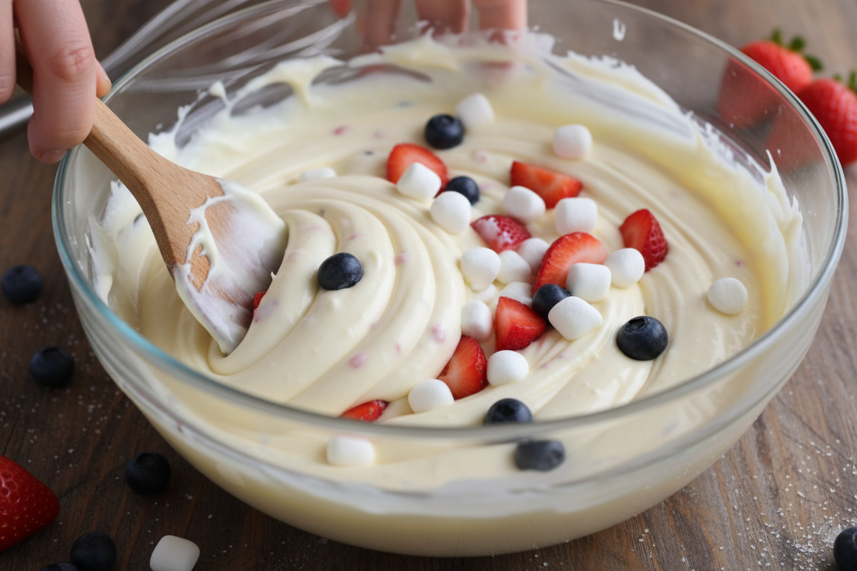 Red White and Blue Cheesecake Salad preparation step 2