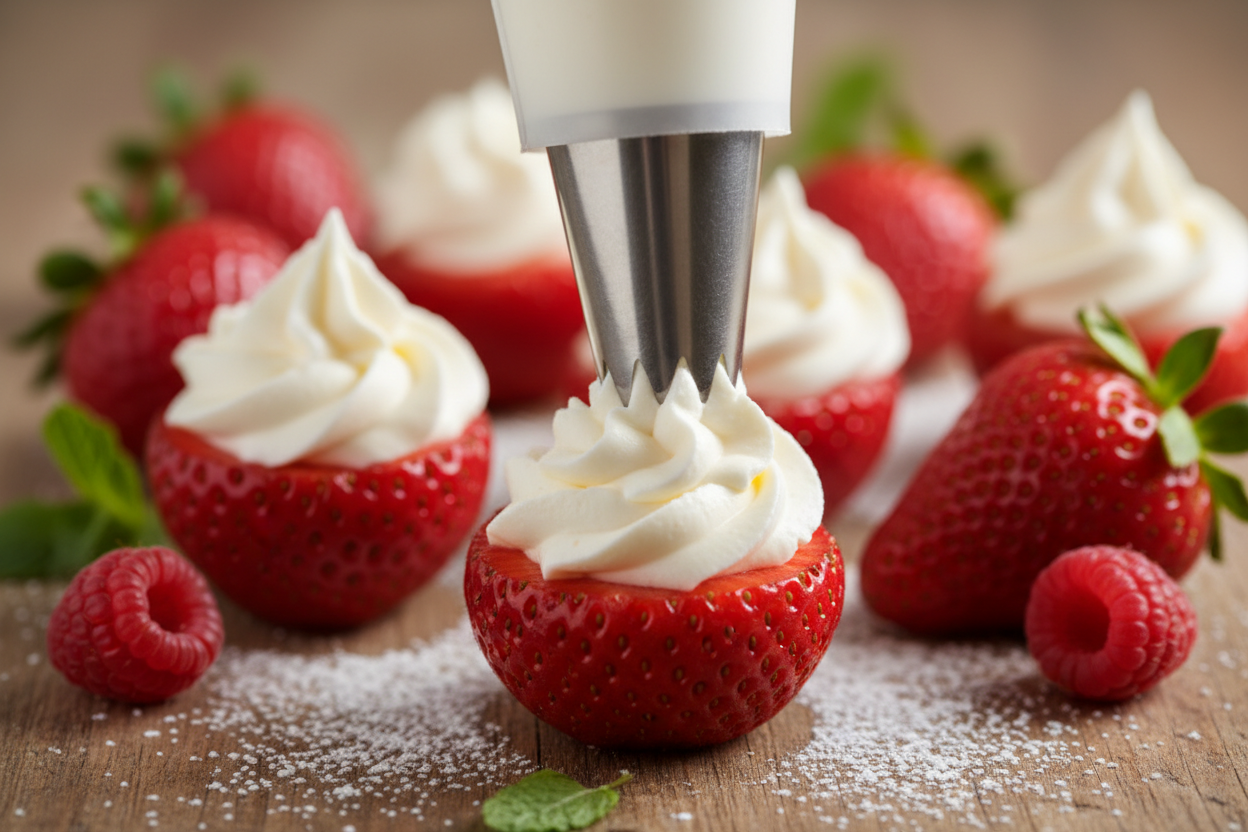 Red, White, and Blue Cheesecake Strawberries preparation step 2