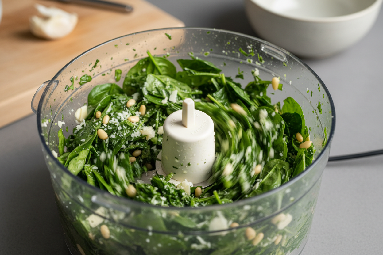 Spinach Basil Pesto preparation step 1