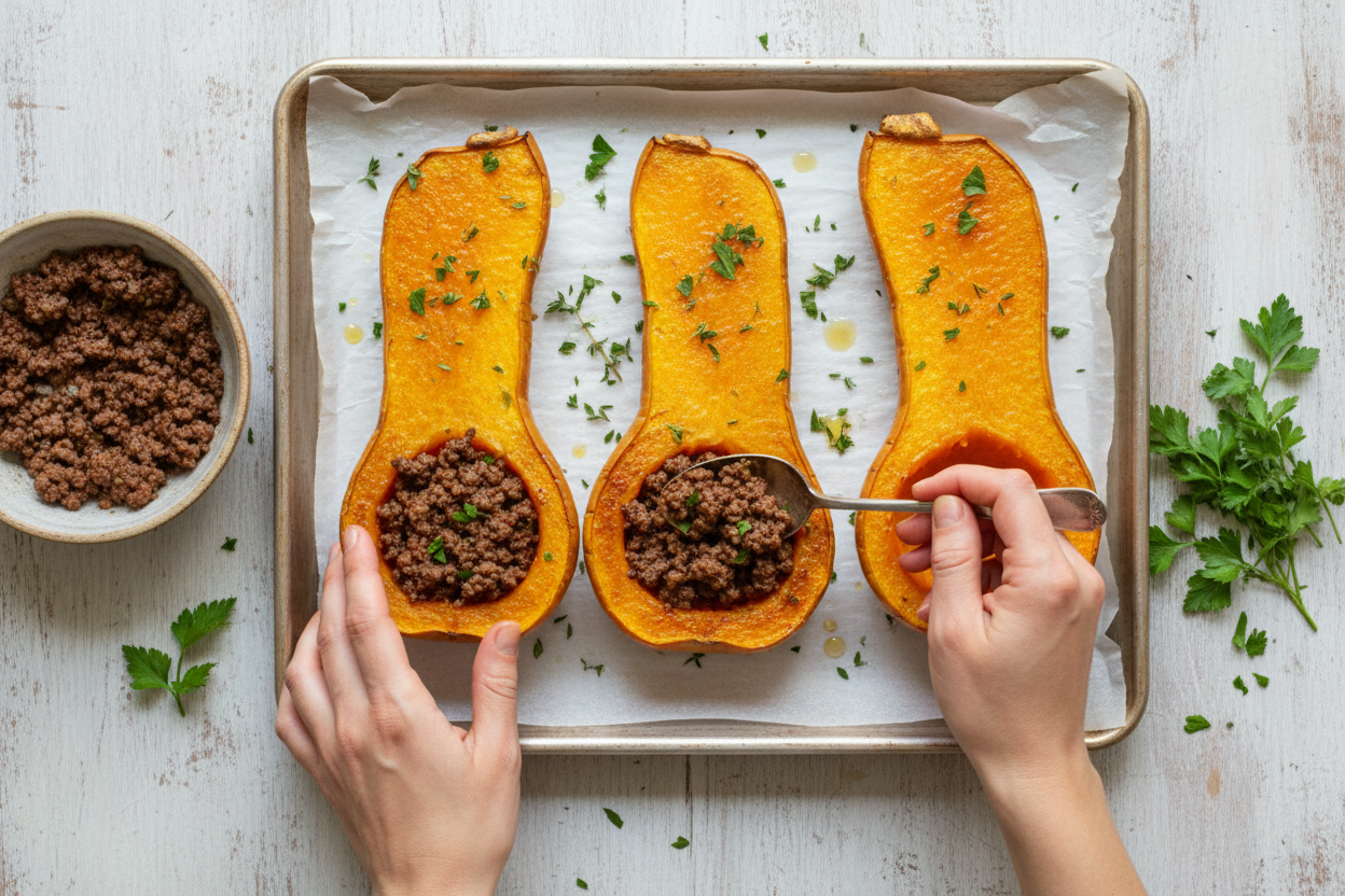 Stuffed Butternut Squash With Ground Beef preparation step 2