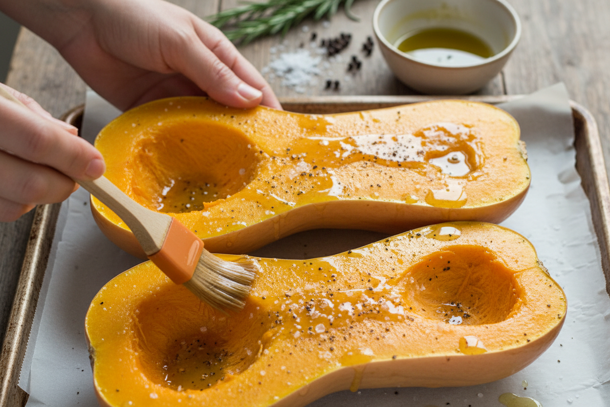 Sweet and Savory Honey Roasted Butternut Squash Stuffed with Chicken preparation step 1