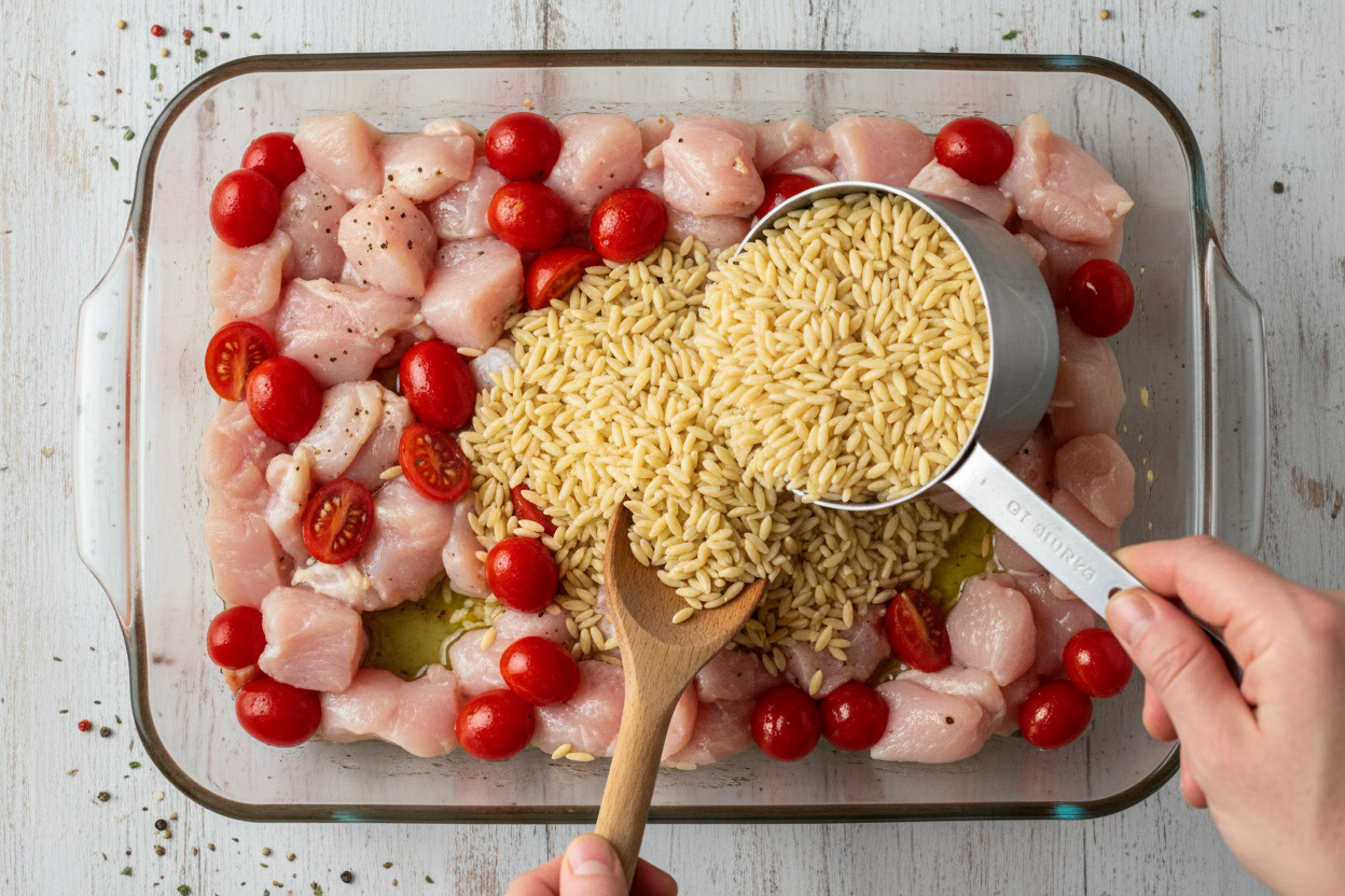 Tuscan Orzo Chicken Bake preparation step 1