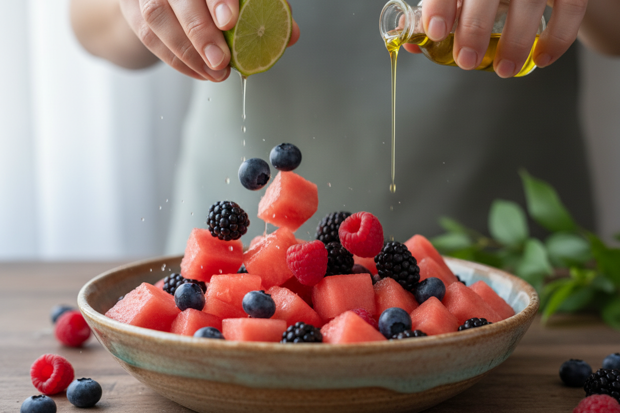 Watermelon Blueberry Vegan Cheese Salad Recipe preparation step 1