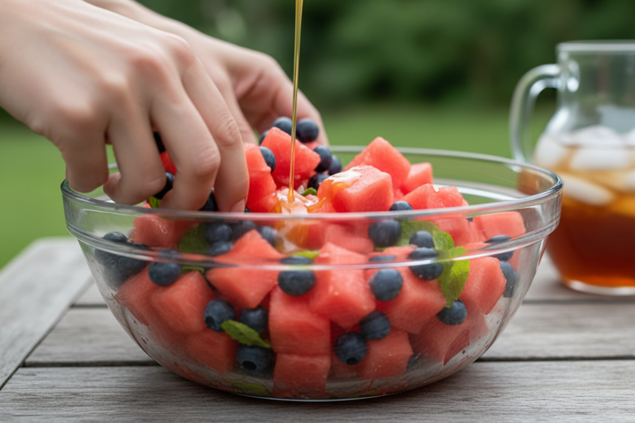 Watermelon Blueberry Feta Salad preparation step 1