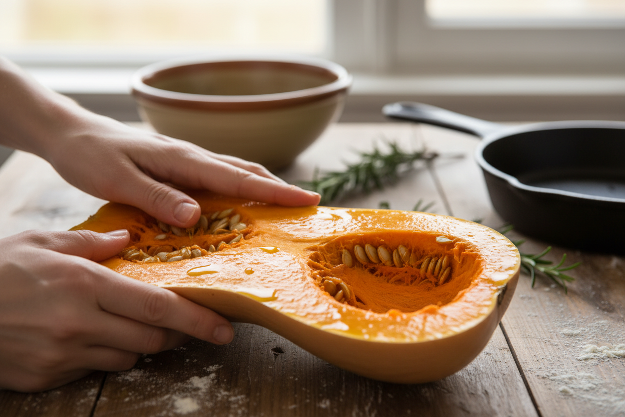 Whole Oven Roasted Butternut Squash preparation step 1