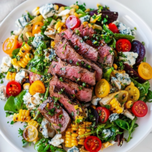 Grilled Balsamic Steak Gorgonzola Salad with Sweet Corn