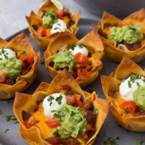 Wonton Beef Taco Cups: Easy Muffin Tin Appetizer Recipe