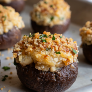 Crispy Garlic Herb Cheese Stuffed Cremini Caps