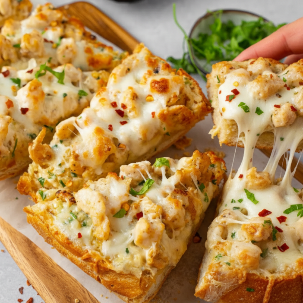 Viral Chicken Alfredo Garlic Bread Recipe (Easy Appetizer)