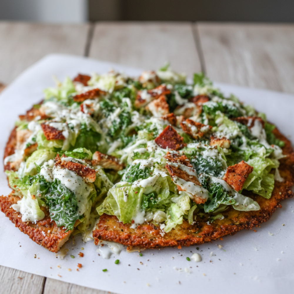 High-Protein Poultry Caesar Pizza (Low Carb Crust)