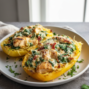 Creamy Chicken Spaghetti Squash Recipe (Low Carb)