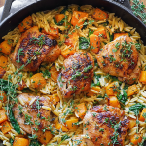 Creamy Chicken Orzo with Butternut Squash & Spinach