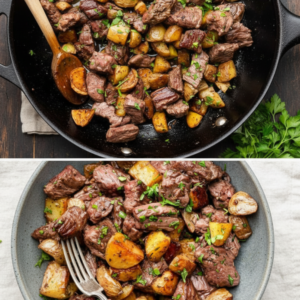 20-Minute Garlic Butter Steak Bites and Potatoes Recipe