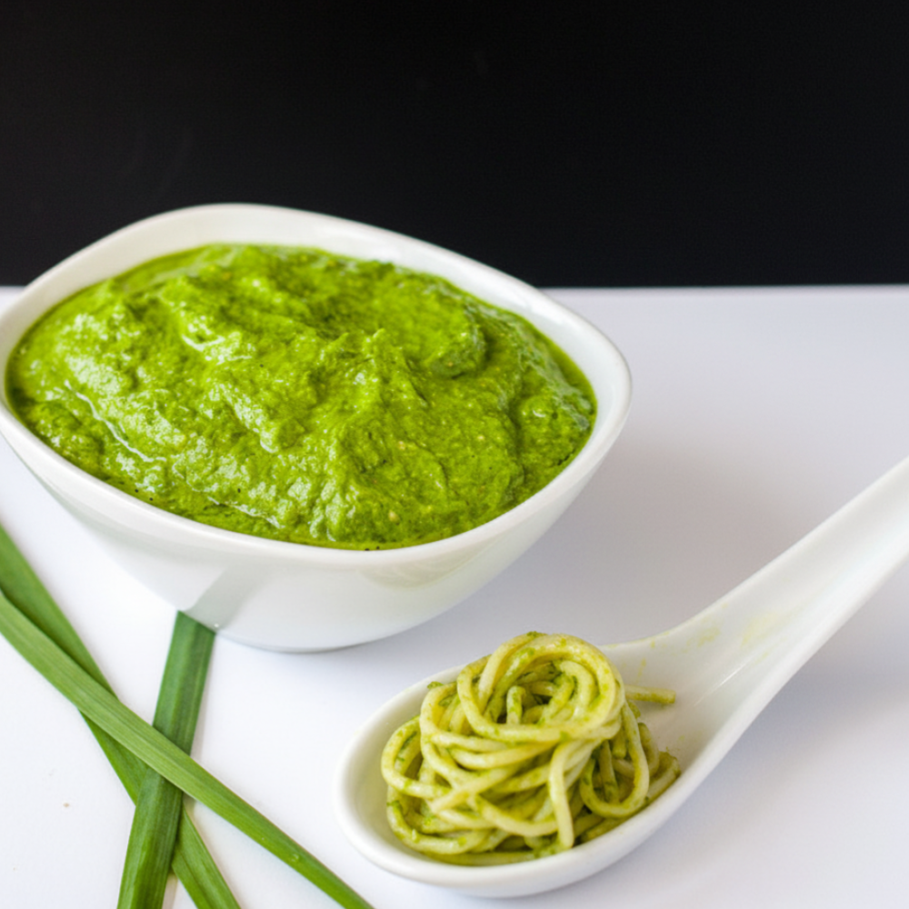 Quick Garlic Chive Pesto Pasta Recipe