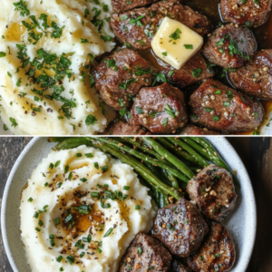 Garlic Parmesan Steak Bites with Creamy Mashed Potatoes