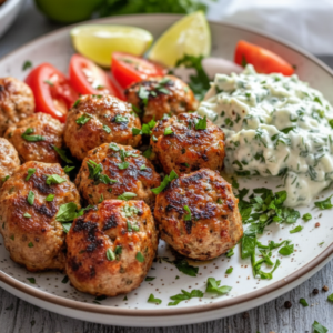 Healthy Mediterranean Ground Poultry Bites with Tzatziki