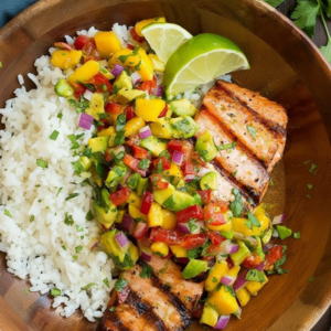 Fresh Grilled Lime Salmon with Mango Avocado Salsa