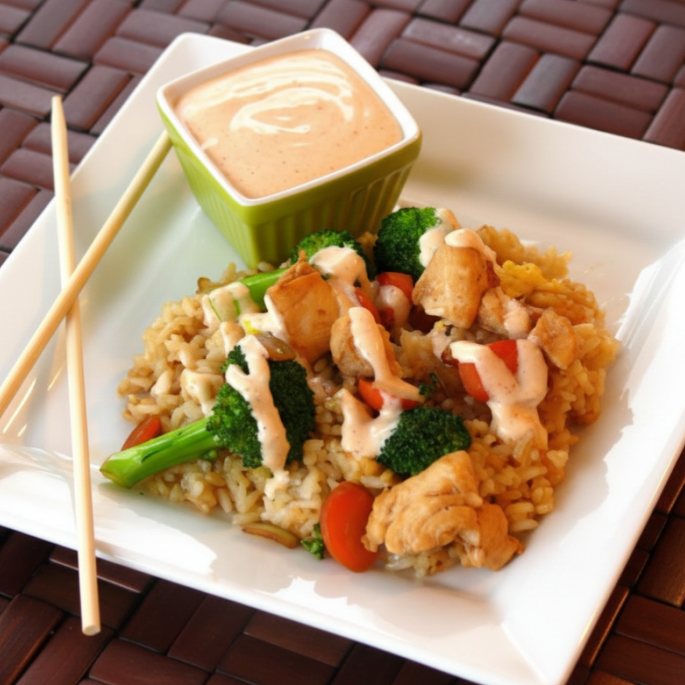 Homemade Japanese Steakhouse White Sauce & Chicken Fried Rice