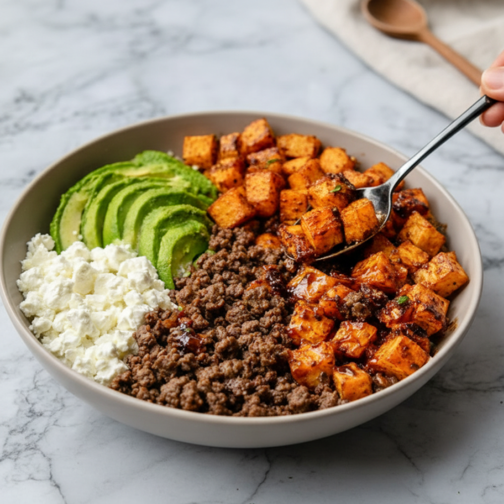 Hot Honey Sweet Potato Beef Bowls | Sweet & Spicy Dinner