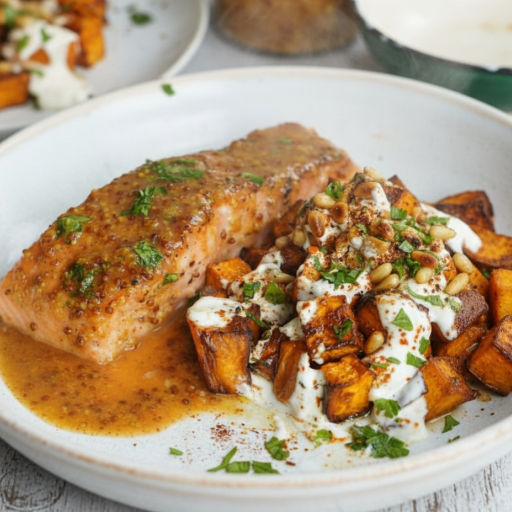 Maple Dijon Salmon Sweet Potatoes: Quick Dinner