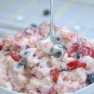Easy Red White Blue Cheesecake Salad for July 4th
