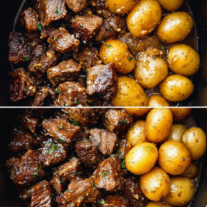 Effortless Crockpot Garlic Butter Steak Bites with Potatoes