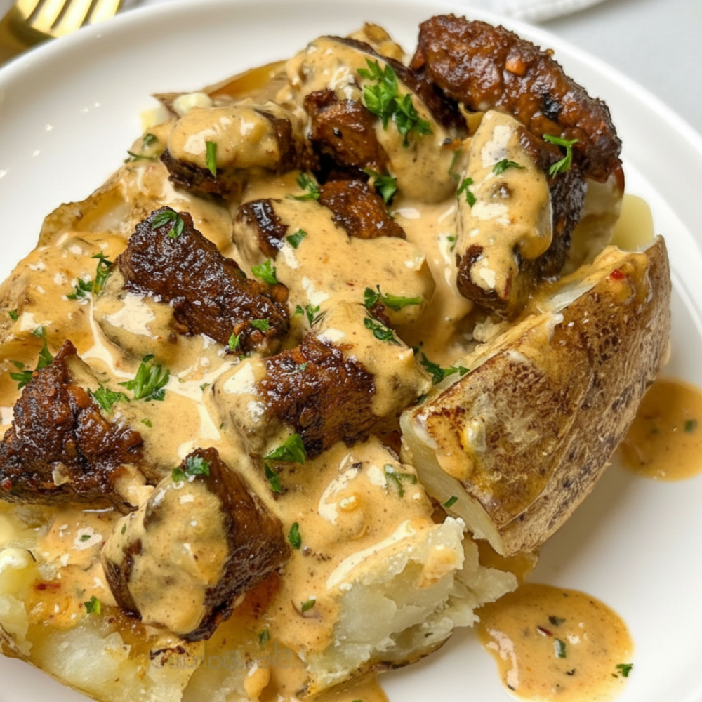 Ultimate Steak Bites Baked Potato Recipe with Garlic Butter