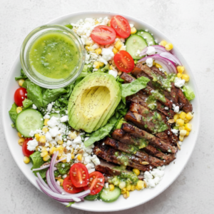 Healthy Steak Salad Recipe with Avocado and Green Vinaigrette
