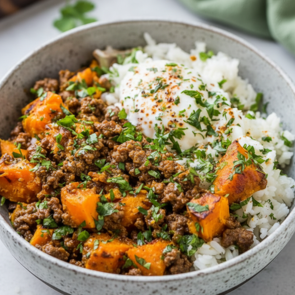 Healthy Sweet Potato Ground Beef Bowl Recipe (Meal Prep)