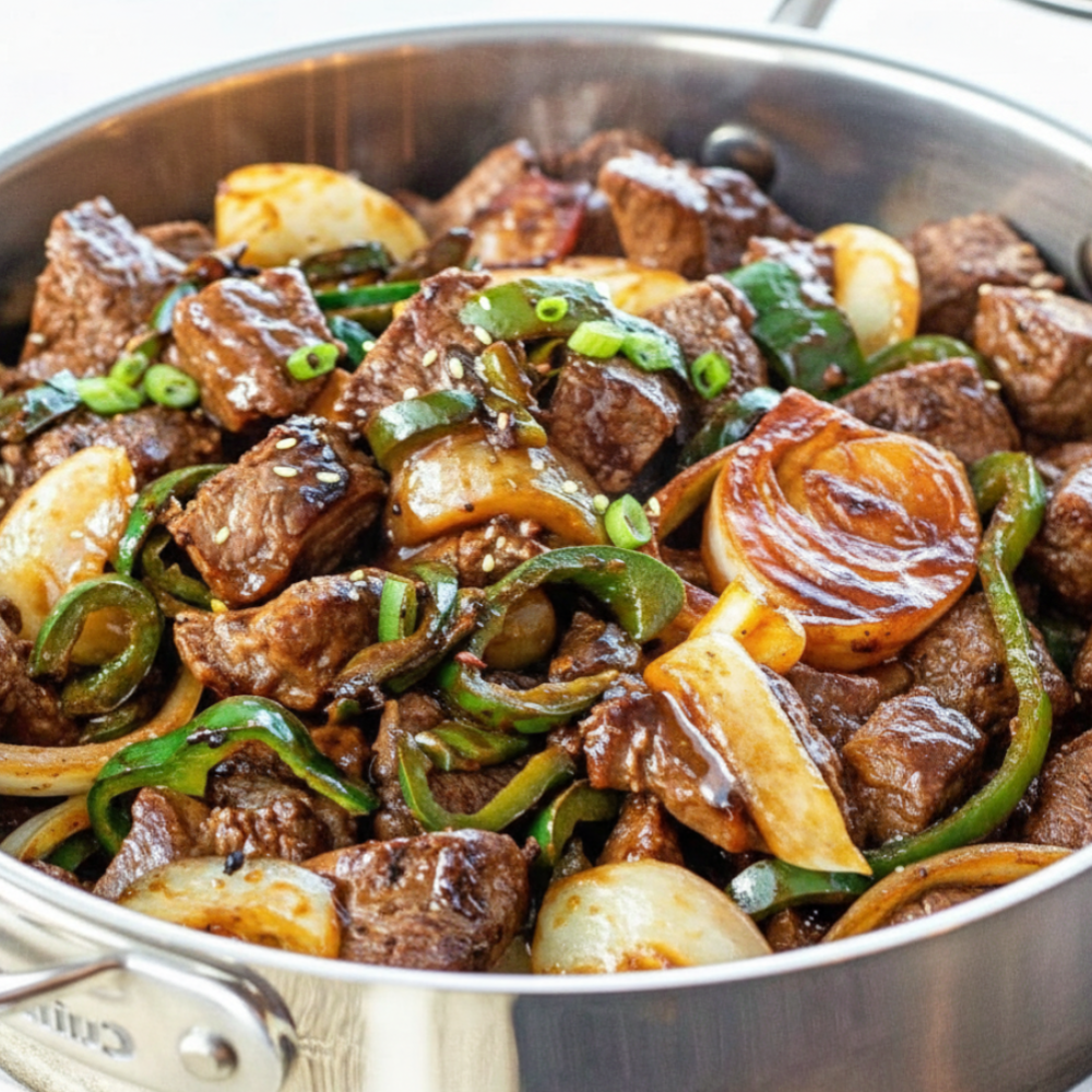 15-Minute Teriyaki Steak Bites with Green Peppers
