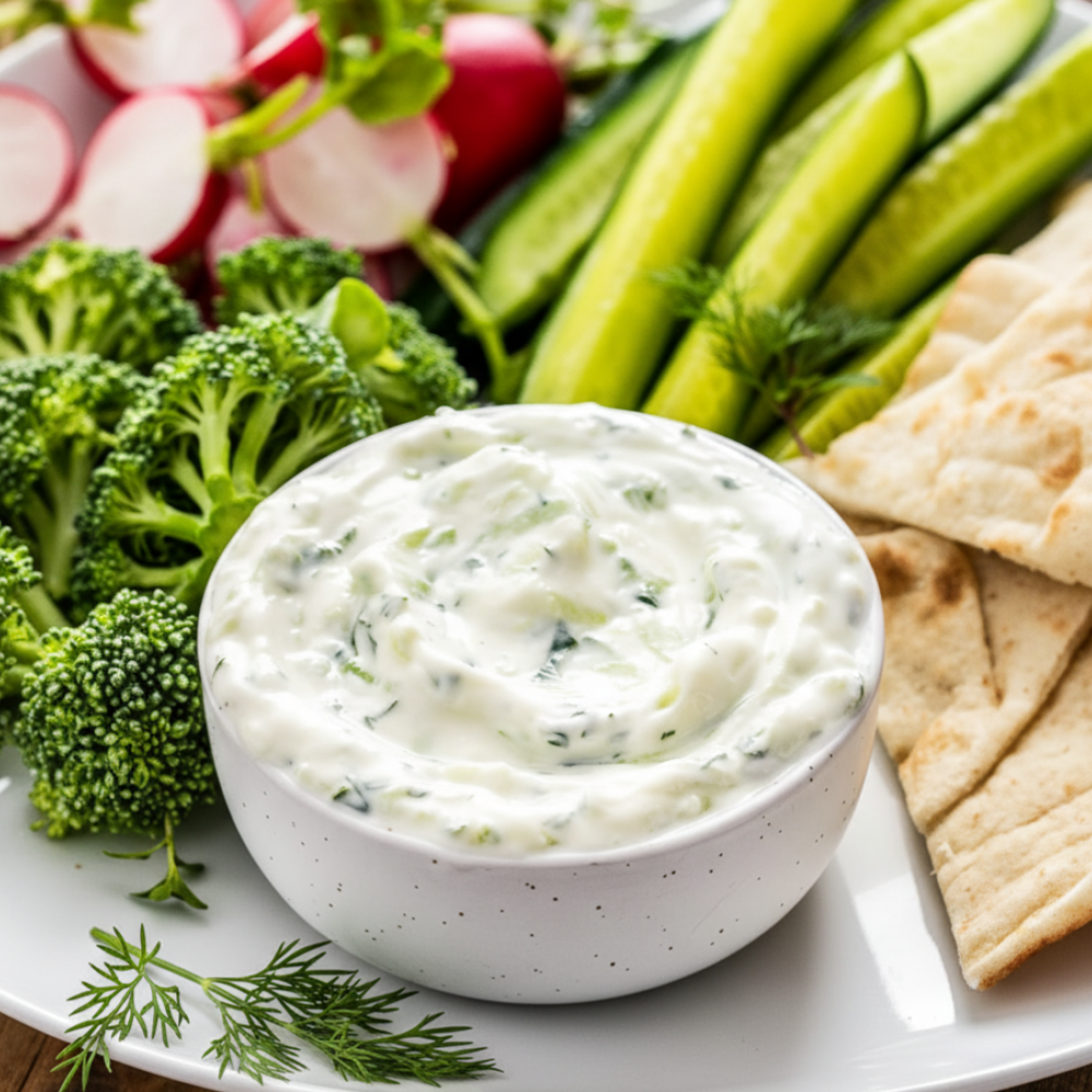 Authentic Tzatziki Sauce Recipe: Cucumber Dill Dip & Veggie Platter