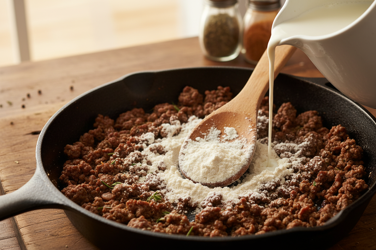 Beef Biscuits and Gravy Breakfast Casserole preparation step 2