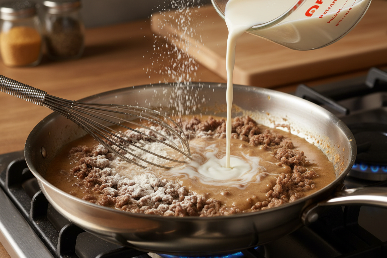 Biscuits and Beef Gravy Breakfast Casserole preparation step 2