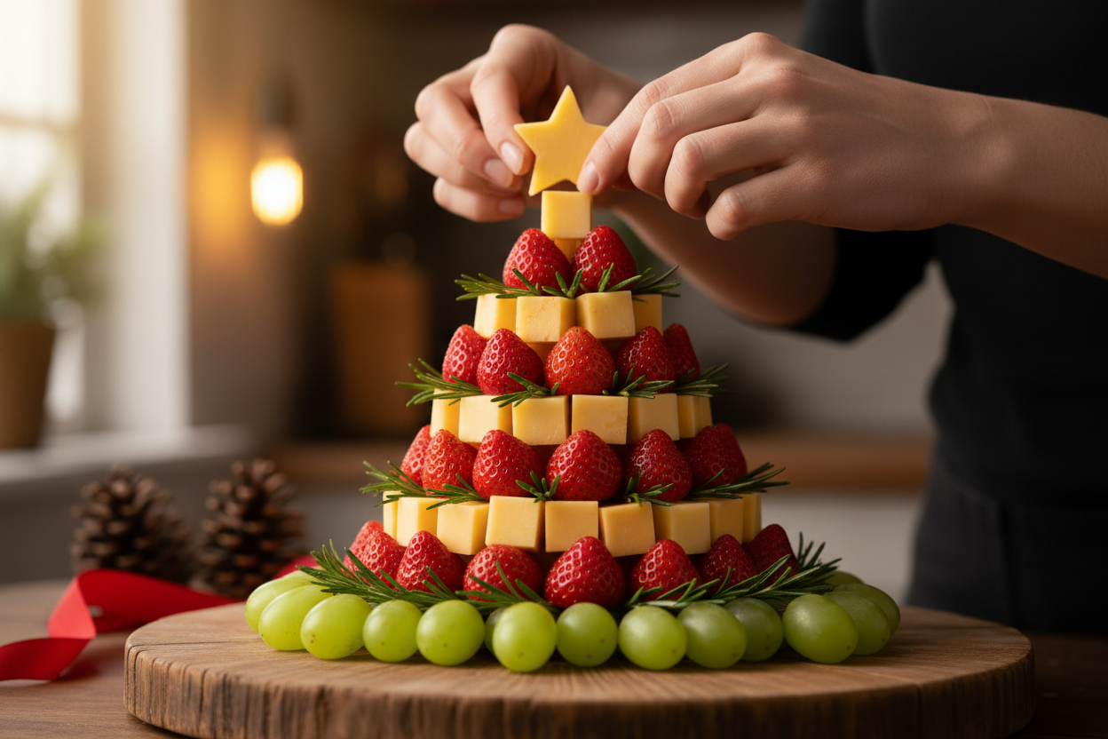 Festive Fruit and Cheese Platter with Christmas Trees preparation step 1