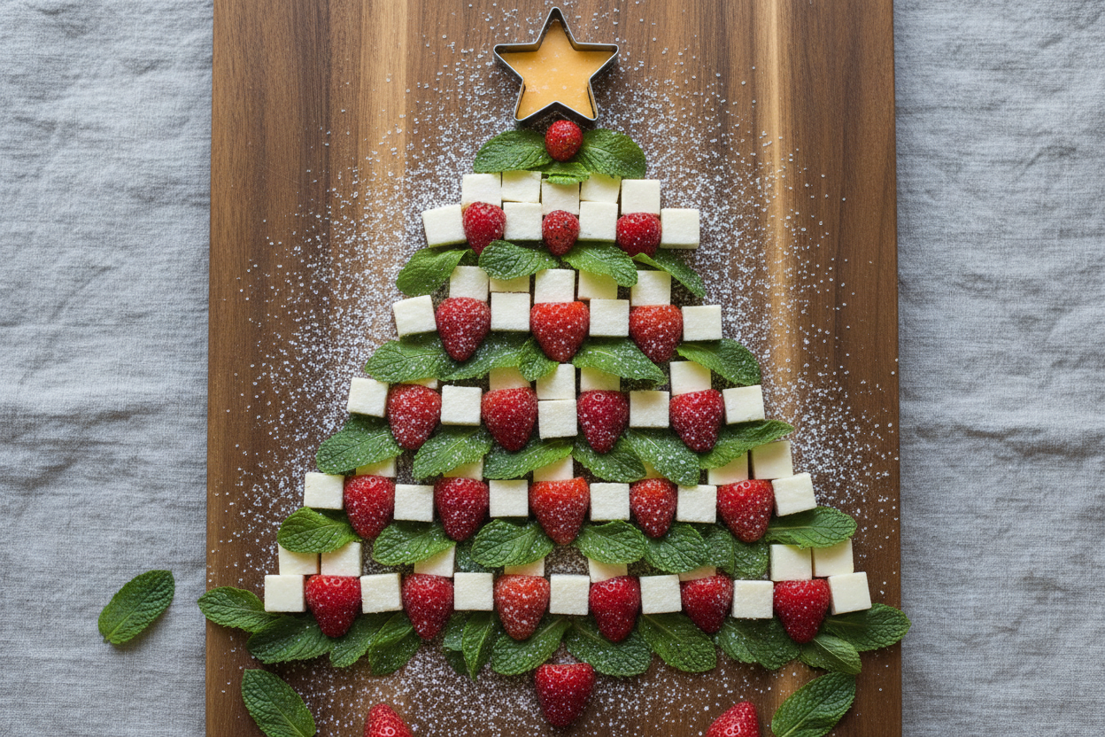 Festive Fruit and Cheese Platter with Christmas Trees preparation step 2