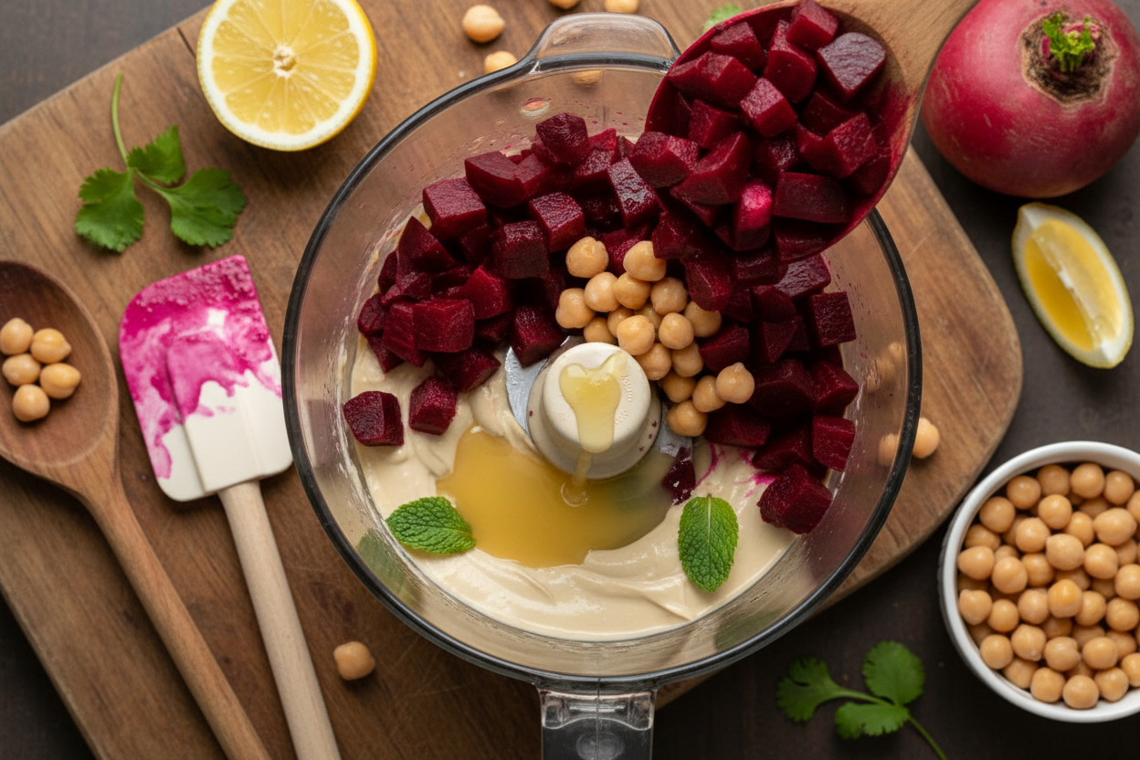 Healthy Beetroot Hummus preparation step 1