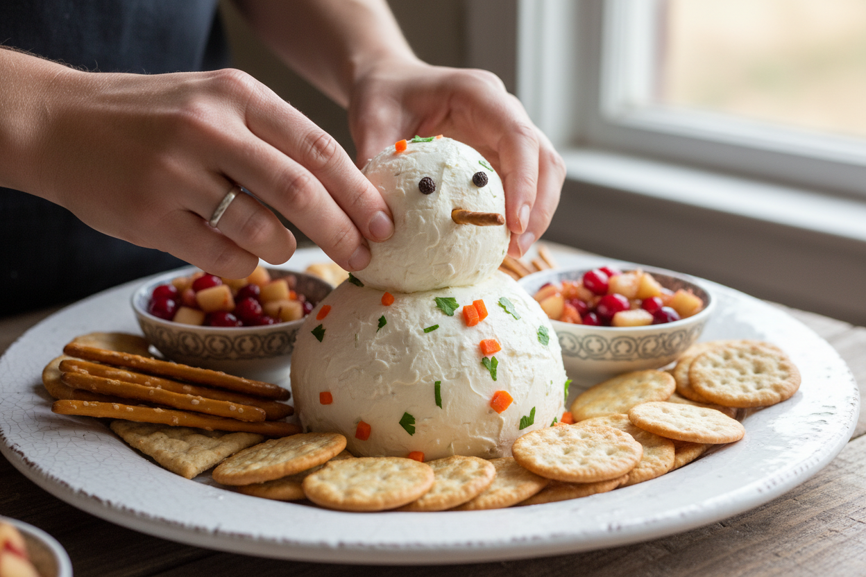 Holiday Vegetable Platter with Snowman Dips preparation step 1